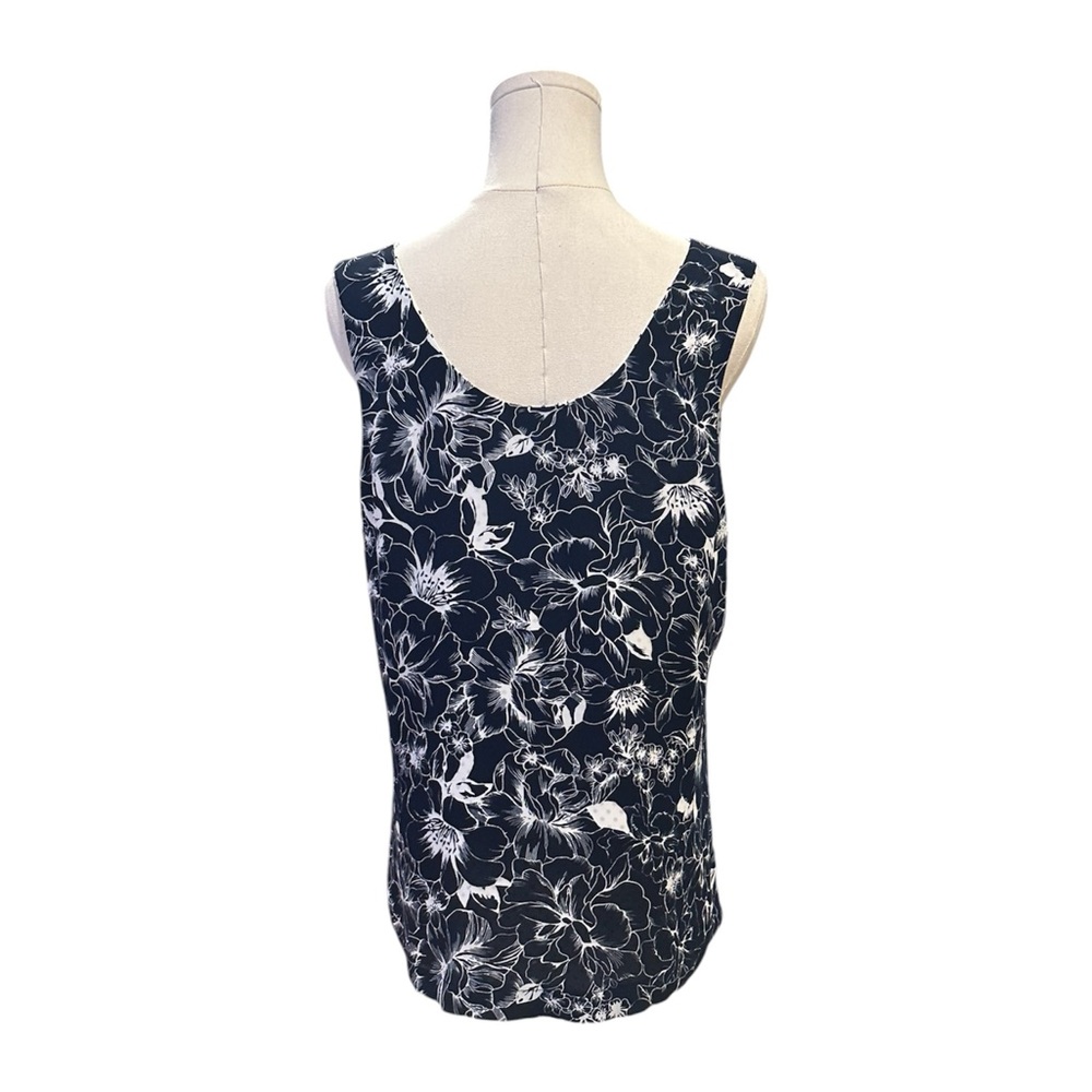 White House Black Market Floral Sleeveless Navy Blue Blouse Top Womens Size M - Picture 4 of 8